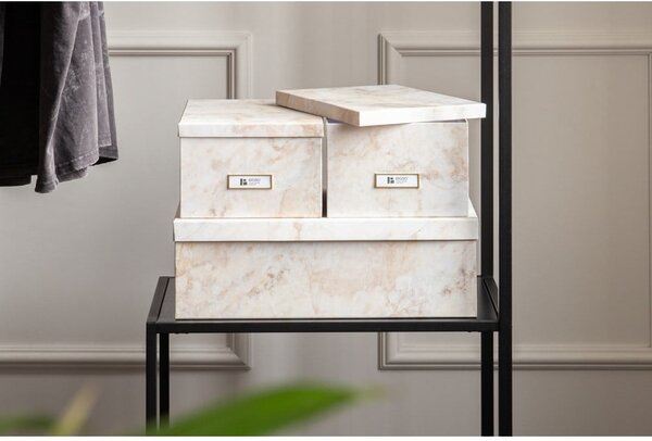 Béžové kartonové úložné boxy v sadě 3 ks s víkem 31x47x15,5 cm Inge Paper Laminate – Bigso