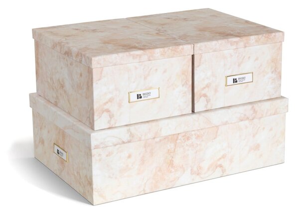 Béžové kartonové úložné boxy v sadě 3 ks s víkem 31x47x15,5 cm Inge Paper Laminate – Bigso