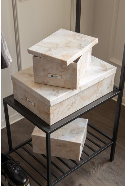 Béžové kartonové úložné boxy v sadě 3 ks s víkem 31x47x15,5 cm Inge Paper Laminate – Bigso