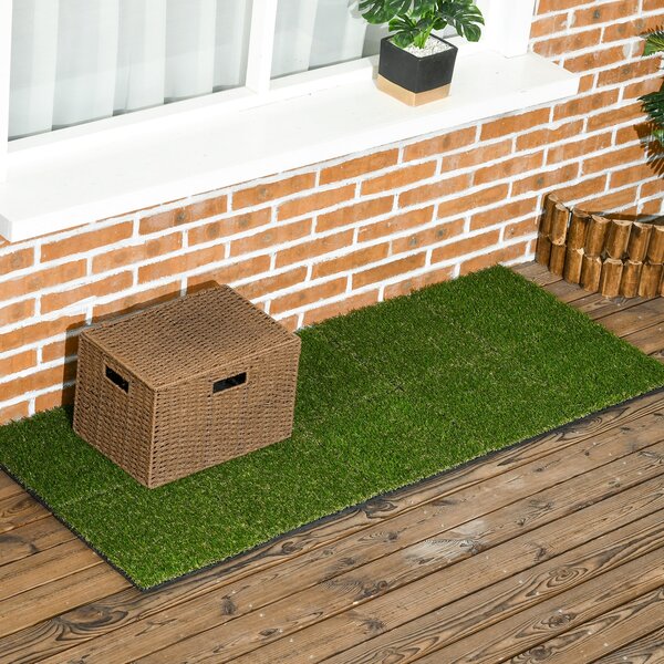Outsunny 10-dílný umělý trávník 30x30 cm s výškou trávy 20 mm, odolný proti UV záření, pro zahradu, terasu a balkon, tmavě zelený | Aosom