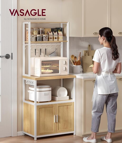 SONGMICS Kuchyňský regál Vasagle Nori 60 cm se zásuvkou bílý/hnědý