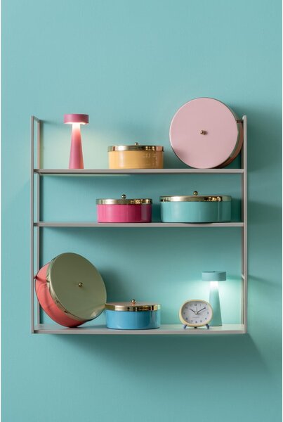 Růžový dekorativní kovový úložný box ø 16x6 cm Double Funky – PT LIVING