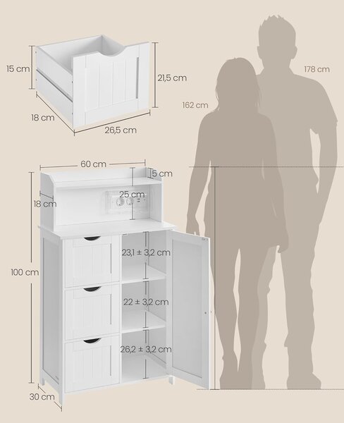 SONGMICS Koupelnová skříňka Vasagle Toly 100 cm s nabíjecí stanicí bílá