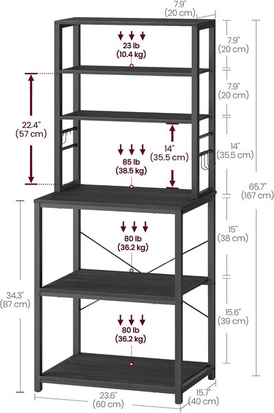 SONGMICS Kuchyňský regál Vasagle Vogues 60 cm černý