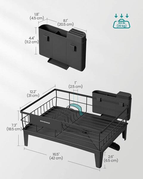 SONGMICS Odkapávač na nádobí Pavy 42 cm černý