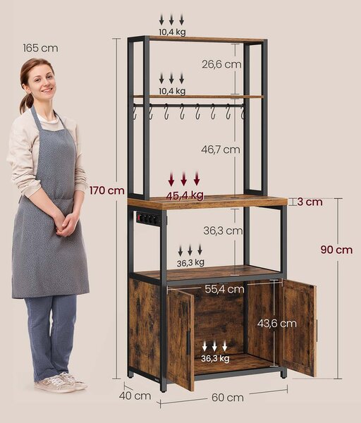 SONGMICS Kuchyňský regál Vasagle Nori 60 cm se zásuvkou černý/hnědý