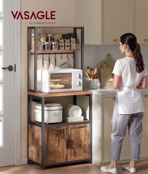 SONGMICS Kuchyňský regál Vasagle Nori 60 cm se zásuvkou černý/hnědý