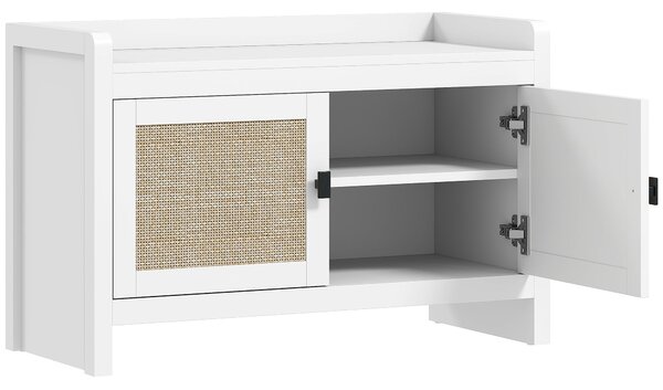 HOMCOM Bohemian Šatní Lavice na Boty se Zásuvkami z Rattanu, Odnímatelná Polička pro 8 Párů Bot do Předsíně nebo Ložnice, 80x35x52 cm Bílá | Aosom