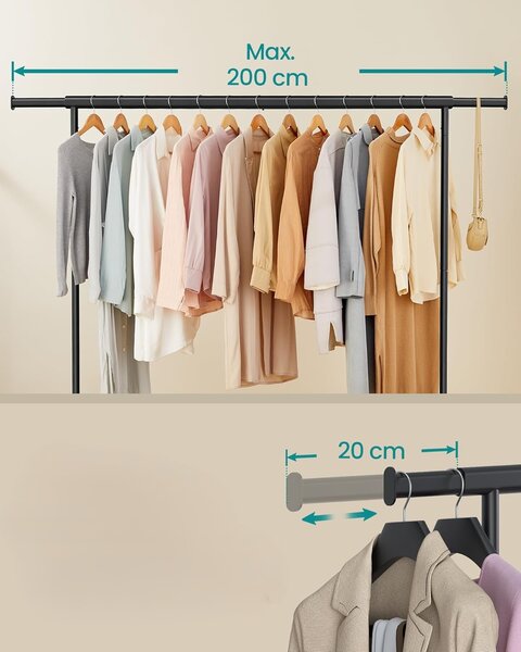 SONGMICS Pojízdný stojan na oblečení Fabio 160-200 cm černý