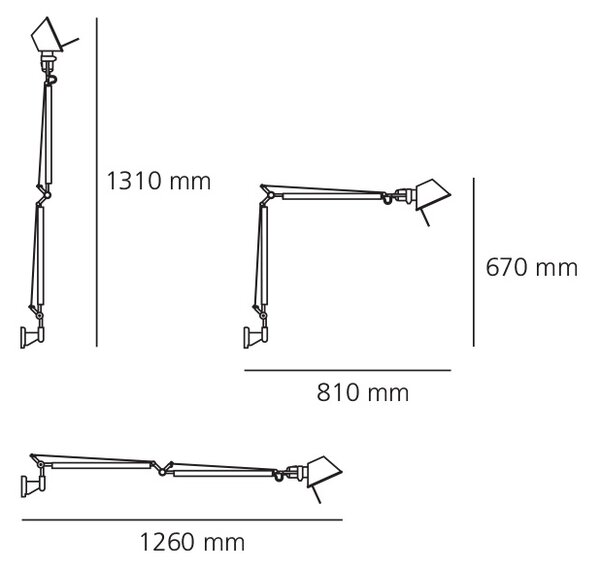 Artemide 18TOL Tolomeo Parette, černá nástěnná lampa s vypínačem, 1x10W LED E27, 81+67cm