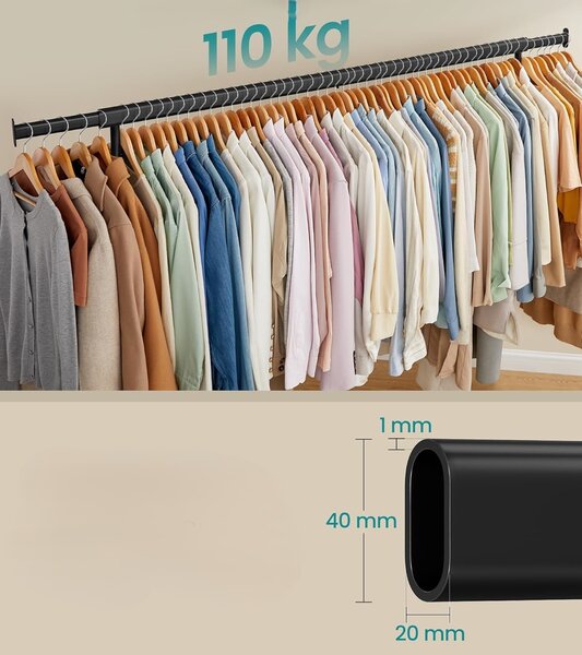 SONGMICS Pojízdný stojan na oblečení Fabio 160-200 cm černý