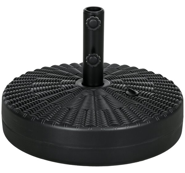 Podstavec pro slunečník Outsunny kulatý pro tyče Ø38/48 mm plnitelný 22 kg vody a 29 kg písku s ratanovým designem Ø51x36 cm Černý | Aosom