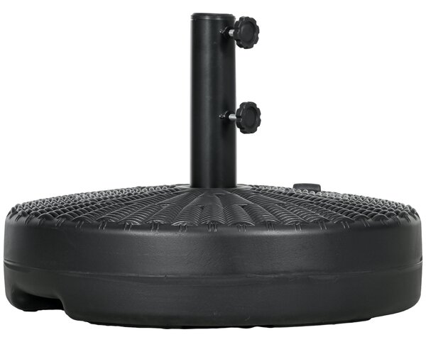 Podstavec pro slunečník Outsunny kulatý pro tyče Ø38/48 mm plnitelný 22 kg vody a 29 kg písku s ratanovým designem Ø51x36 cm Černý | Aosom