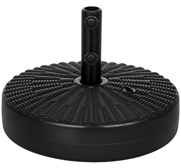 Podstavec pro slunečník Outsunny kulatý pro tyče Ø38/48 mm plnitelný 22 kg vody a 29 kg písku s ratanovým designem Ø51x36 cm Černý | Aosom