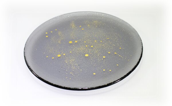BDK-GLASS Kulatý šedý talíř se zlatými kapkami Průměr: 28cm