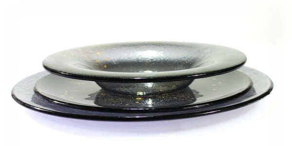 BDK-GLASS Kulatý šedý talíř se zlatými kapkami Průměr: 28cm