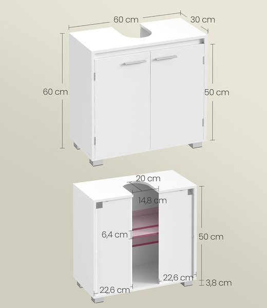 SONGMICS Skříňka pod umyvadlo Vasagle Bruser 60 cm bílá