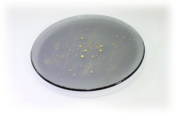 BDK-GLASS Kulatý šedý talíř se zlatými kapkami Průměr: 28cm