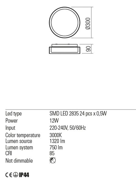Redo Stropní LED svítidlo NAJI ø 30 cm, IP44