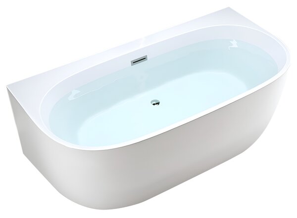 BPS-koupelny Volně stojící akrylátová vana ke stěně NORA 526B 150x80 bílá, odtokový komplet chrom