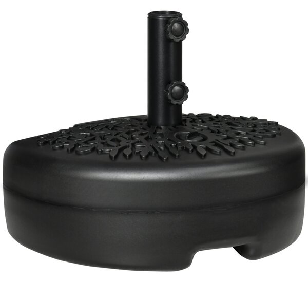 Stojan na slunečník Outsunny pro stěnu Ø38/48 mm polokruhový plnitelný se 21 kg vody nebo 18 kg písku pro zahradu, terasu, venkovní použití, 50x31x38