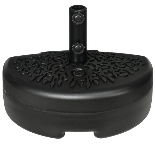 Stojan na slunečník Outsunny pro stěnu Ø38/48 mm polokruhový plnitelný se 21 kg vody nebo 18 kg písku pro zahradu, terasu, venkovní použití, 50x31x38