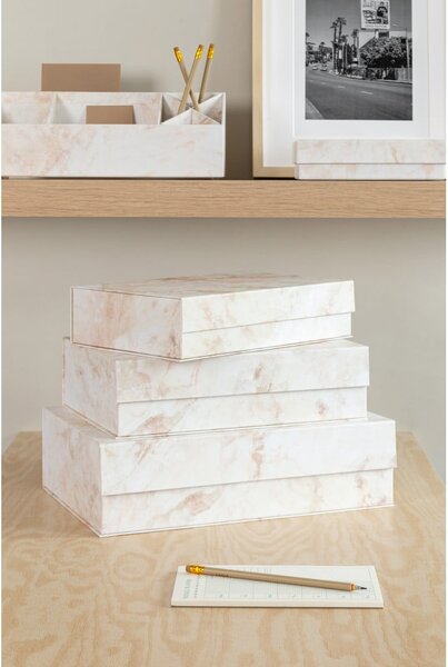 Béžové kartonové úložné boxy v sadě 3 ks s víkem 42,5x29,5x13 cm Kian Paper Laminate – Bigso