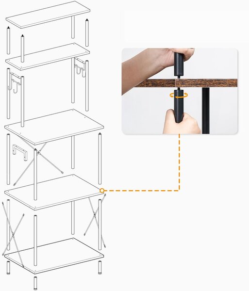 Kuchyňský regál Vasagle Filo 60 cm s vestavěnými zásuvkami černý/hnědý