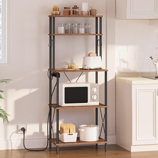 Kuchyňský regál Vasagle Filo 60 cm s vestavěnými zásuvkami černý/hnědý