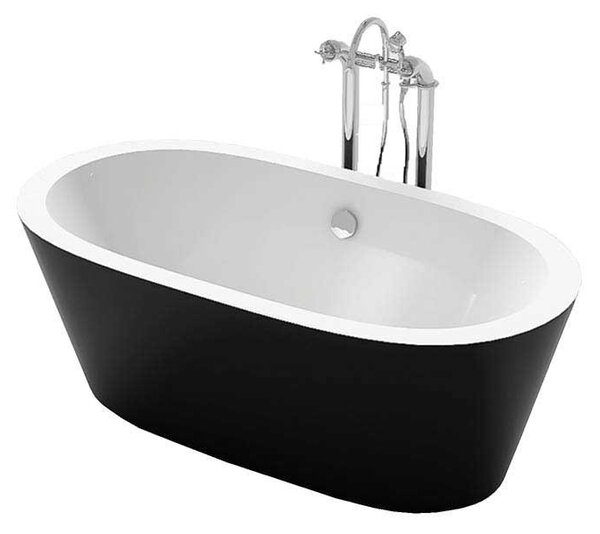 BPS-koupelny Volně stojící akrylátová vana PORTO 503B 170x75 BL bílá/černá, odtokový komplet chrom