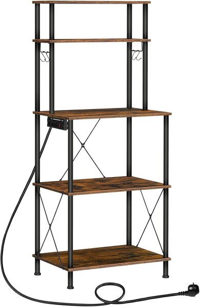 Kuchyňský regál Vasagle Filo 60 cm s vestavěnými zásuvkami černý/hnědý
