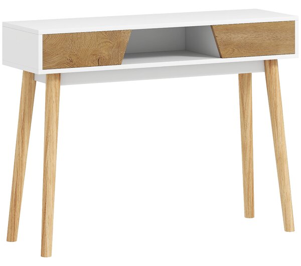 HOMCOM Úzký konzolový stůl do předsíně - Moderní sofa stůl se 2 zásuvkami, otevřeným prostorem a dřevěnými nohami pro předsíň, obývací pokoj a ložnici