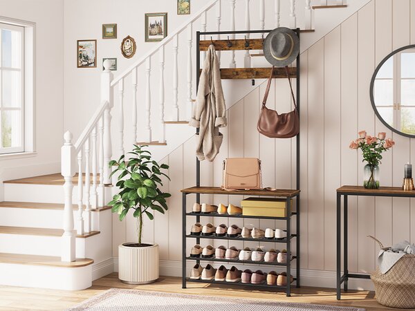 Předsíňový věšák s botníkem Vasagle Mjora 80 cm černý/hnědý