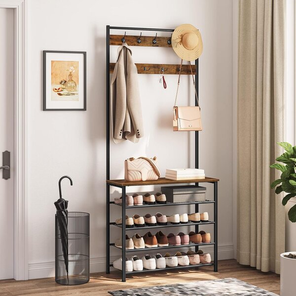 Předsíňový věšák s botníkem Vasagle Mjora 80 cm černý/hnědý