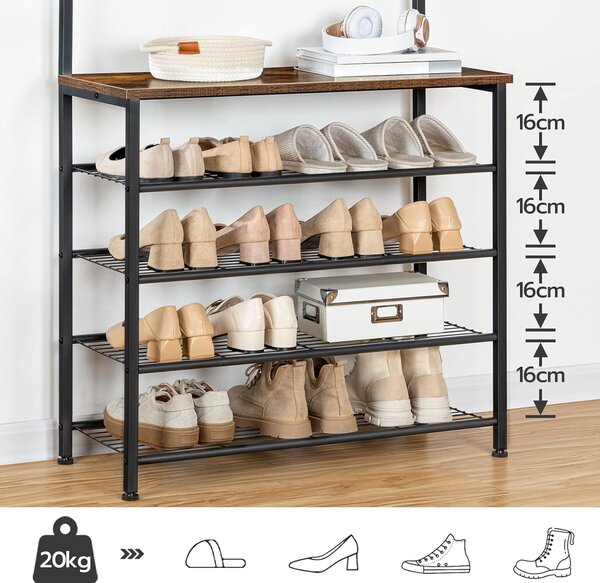 Předsíňový věšák s botníkem Vasagle Mjora 80 cm černý/hnědý