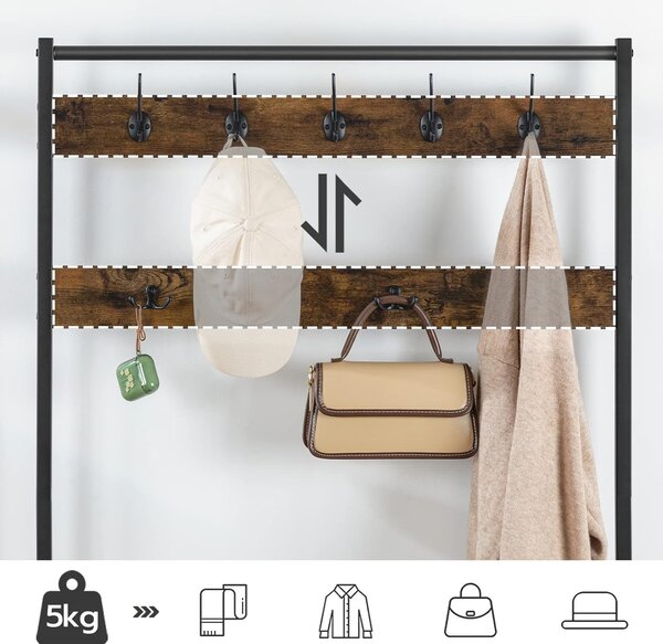 Předsíňový věšák s botníkem Vasagle Mjora 80 cm černý/hnědý