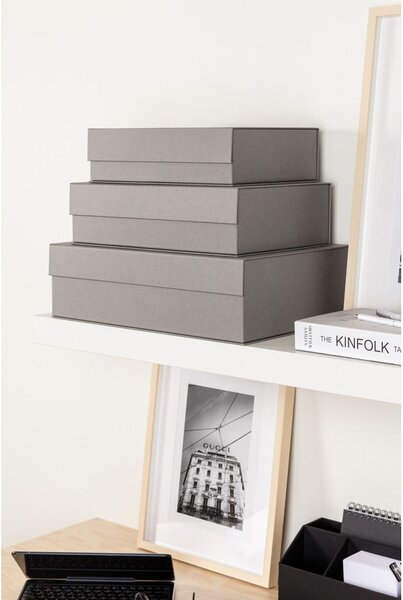 Šedé kartonové úložné boxy v sadě 3 ks s víkem 42,5x29,5x13 cm Kian Paper Laminate – Bigso