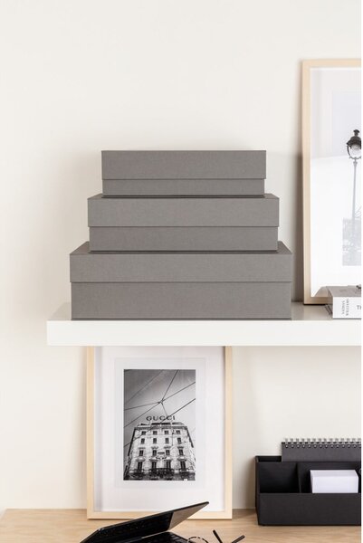 Šedé kartonové úložné boxy v sadě 3 ks s víkem 42,5x29,5x13 cm Kian Paper Laminate – Bigso