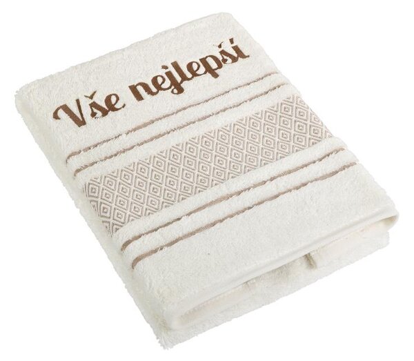 BELLATEX Froté ručník mozaika s výšivkou Vše nejlepší Krémová 50x100 cm