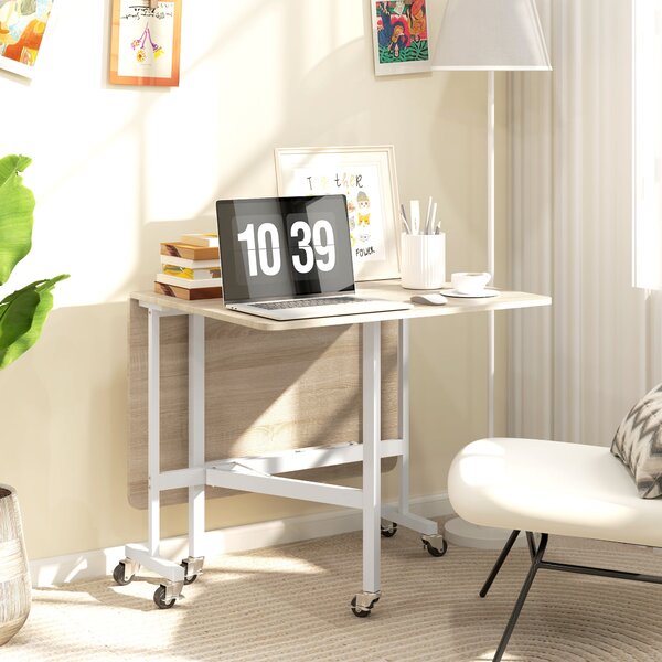 Skládací jídelní stůl HOMCOM pro 4-6 osob – Skládací kuchyňský stůl s kolečky a sklápěcími listy, 120x80x73 cm, dub | Aosom