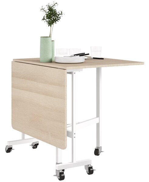 Skládací jídelní stůl HOMCOM pro 4-6 osob – Skládací kuchyňský stůl s kolečky a sklápěcími listy, 120x80x73 cm, dub | Aosom