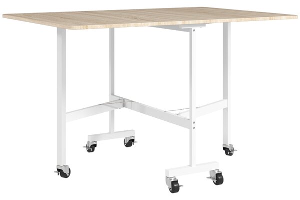 Skládací jídelní stůl HOMCOM pro 4-6 osob – Skládací kuchyňský stůl s kolečky a sklápěcími listy, 120x80x73 cm, dub | Aosom