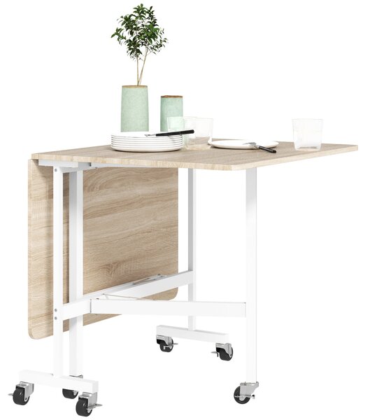 Skládací jídelní stůl HOMCOM pro 4-6 osob – Skládací kuchyňský stůl s kolečky a sklápěcími listy, 120x80x73 cm, dub | Aosom