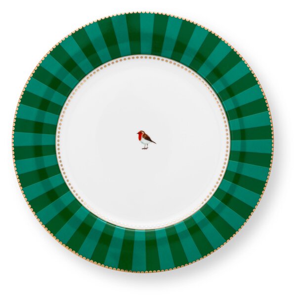 Pip Studio Love Birds Stripes talíř Ø26,5cm, zelený (Talíř na hlavní chod)