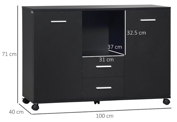 Vinsetto Multifunkční kancelářská skříň s kolečky 360°, pro tiskárny a dokumenty, v černém dřevu 100x40x71cm | Aosom
