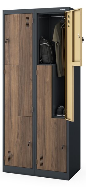Kovová skříň JULIA, 800 x 1850 x 450 mm, Eco Design: antracitová/ ořech