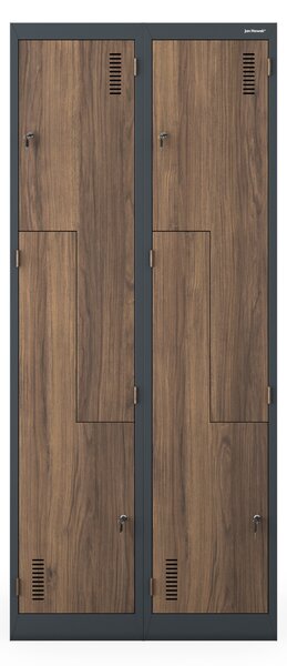 Kovová skříň JULIA, 800 x 1850 x 450 mm, Eco Design: antracitová/ ořech