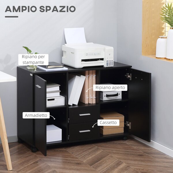 Vinsetto Multifunkční kancelářská skříň s kolečky 360°, pro tiskárny a dokumenty, v černém dřevu 100x40x71cm | Aosom