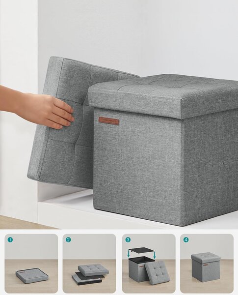 SONGMICS Taburet Nestro s úložným prostorem 30 cm světle šedý