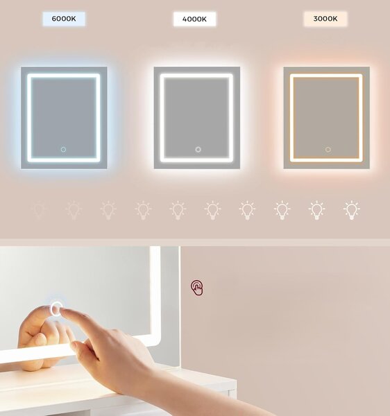 SONGMICS Toaletní stolek Vasagle Cimo se zrcadlem a LED osvětlením 80 cm bílý